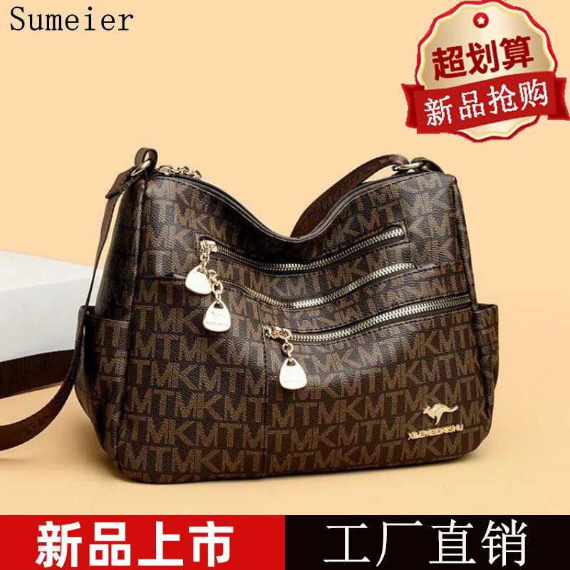 大容量斜挎包新款妈妈单肩中老年女包老花多层高端大气名品女包