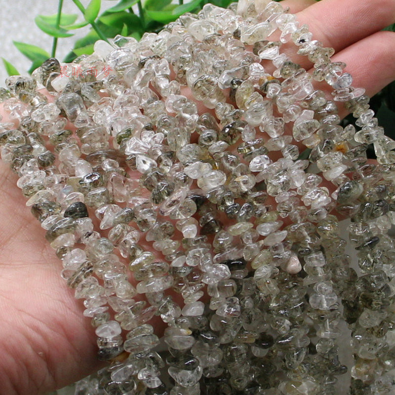 5×8mm无忧化 天然水晶绿发晶滑角随形碎石 diy串珠饰品配饰材料