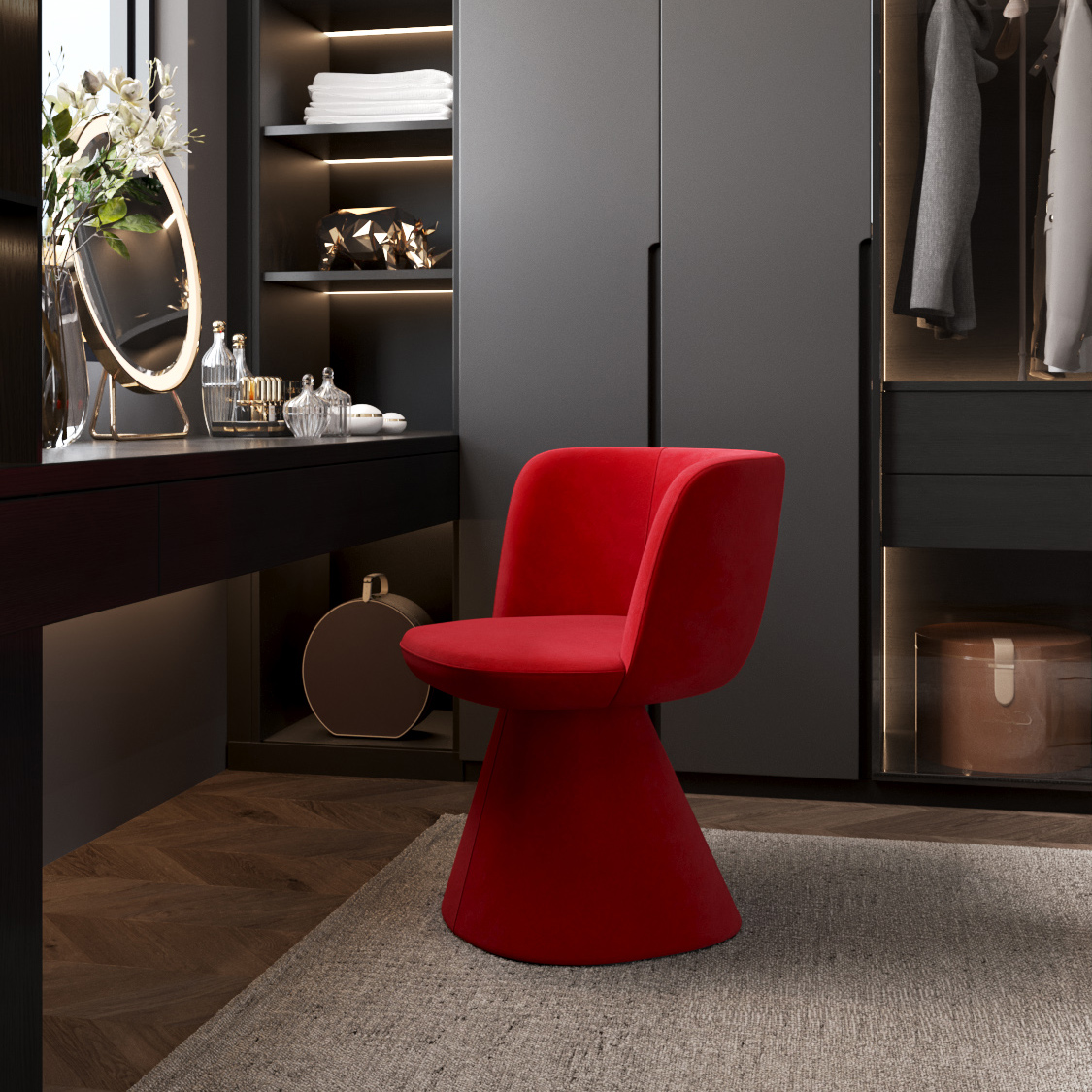 梳妆台化妆椅设计师高级红女生卧室轻奢网红衣帽间梳妆凳靠背椅子