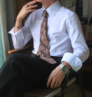 英式复古伊顿公学领暗扣白色衬衫 浴血黑帮同款优雅圆领免烫纯棉