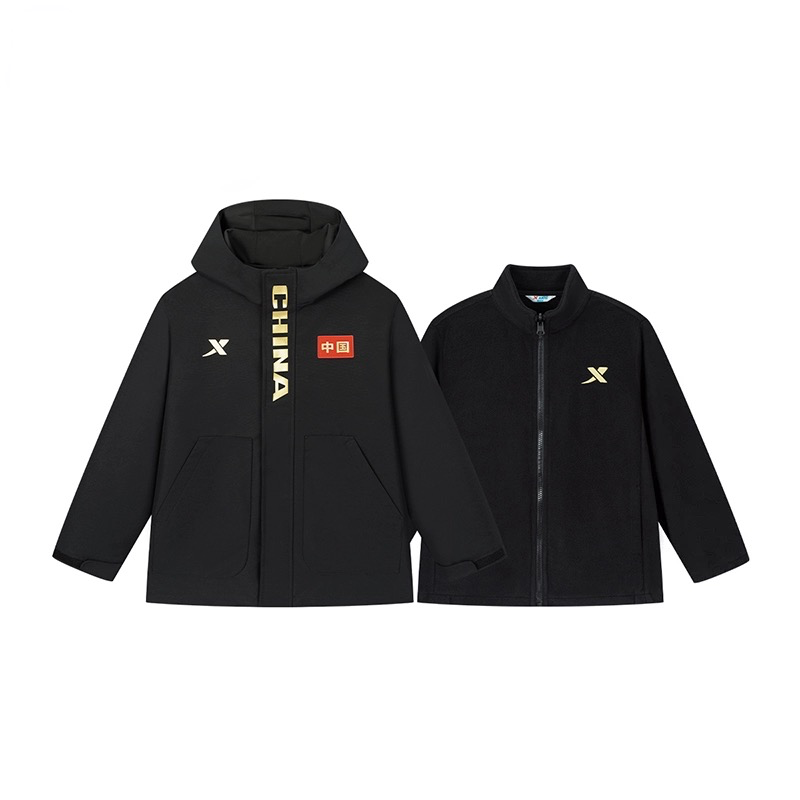 特步男童冲锋衣外套风衣冲锋衣户外两件套中国CHINA加绒儿童