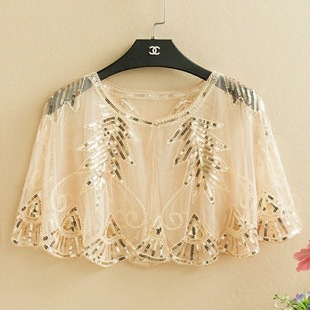 美国1920s盖兹比钉珠亮片网纱搭扣复古披肩旗袍搭配黑色多色搭配