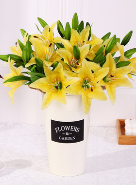 仿真花 唯美百合花 3头PU手感家居酒店装饰场景道具婚庆婚礼布置