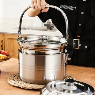 8L不锈钢免火再煮锅熄火焖烧锅加厚节能保温锅两用汤锅家用蒸锅7L