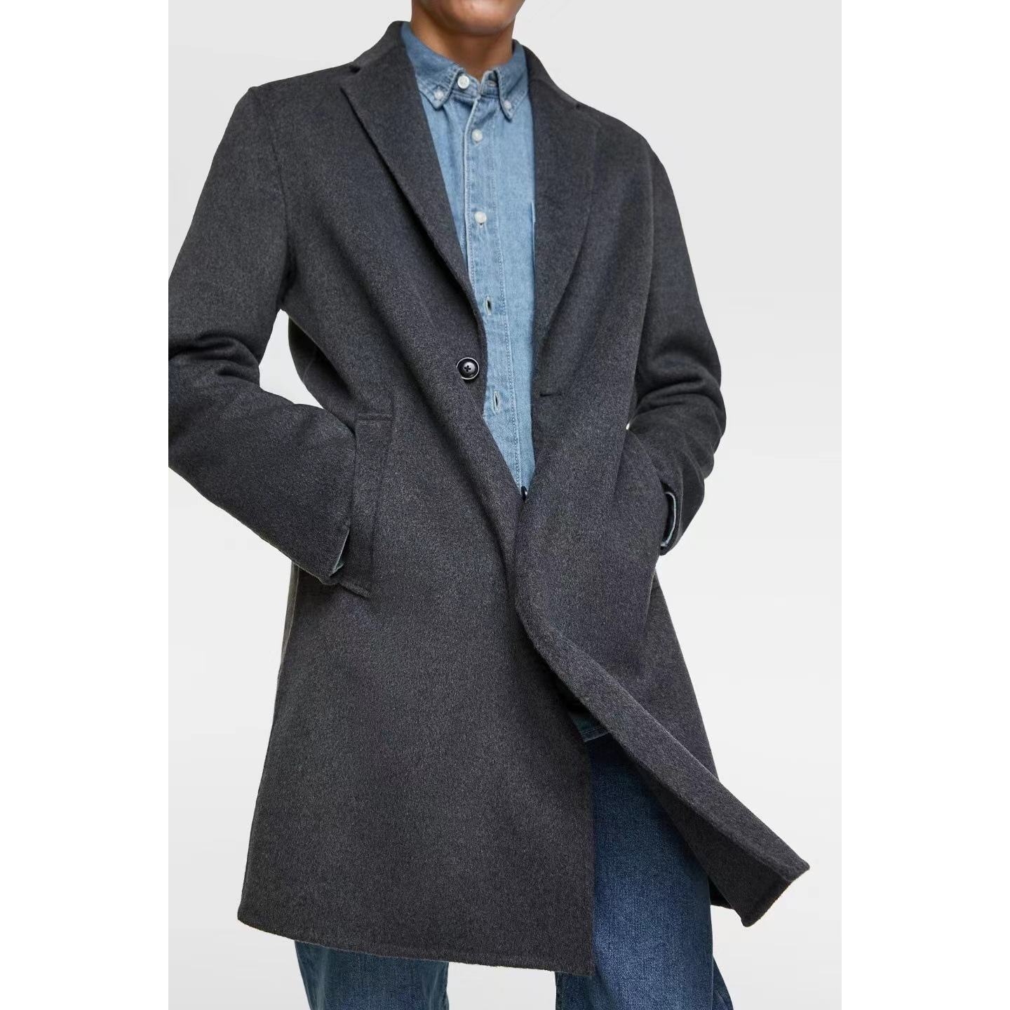 欧洲站羊毛呢西服领双面绒大衣