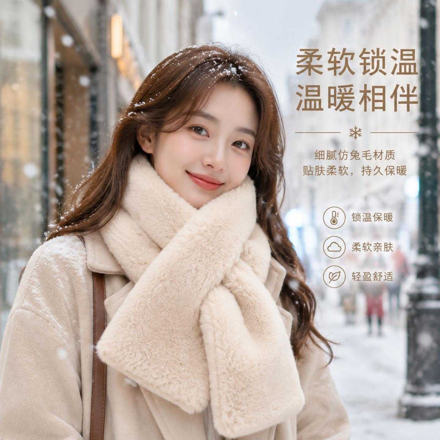 韩式毛绒围巾女冬季小清新纯色