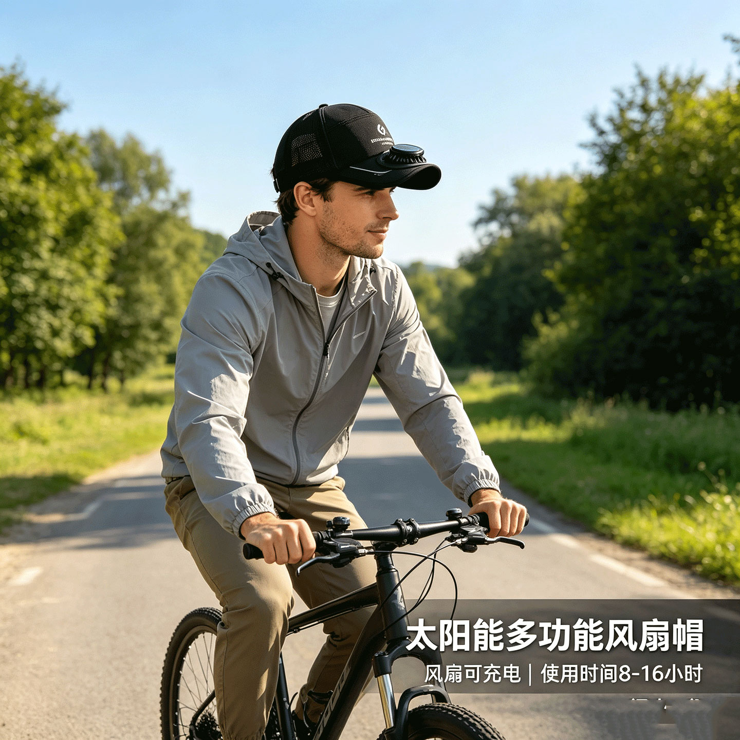 新款充电风扇帽子数显电量成人户外遮阳防晒透气网眼薄太阳能凉帽
