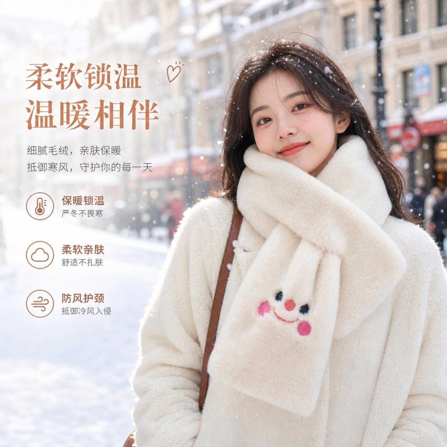 白色毛绒围巾女冬季韩版毛茸茸仿兔毛短款交叉小围脖保暖可爱