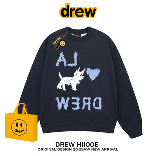 drew潮牌李知恩IU同款涂鸦小狗圆领卫衣男女秋冬宽松情侣加绒上衣