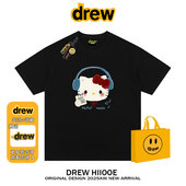 drew美式 ins 宽松百搭情侣纯棉半袖 潮牌HelloKitty短袖 t恤男女夏季