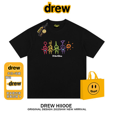 drew美式潮牌卡通天线宝宝短袖t恤男女宽松情侣夏季纯棉百搭上衣