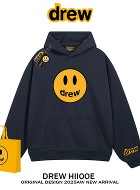 drew美式潮牌笑脸印花连帽卫衣男女秋冬宽松纯棉帽衫情侣加绒外套
