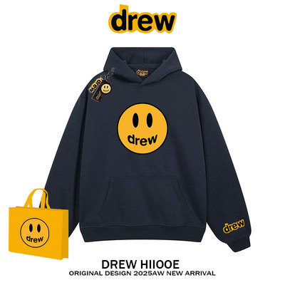 drew美式潮牌笑脸印花连帽卫衣男女秋冬宽松纯棉帽衫情侣加绒外套