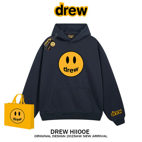 drew美式潮牌笑脸印花连帽卫衣男女秋冬宽松纯棉帽衫情侣加绒外套