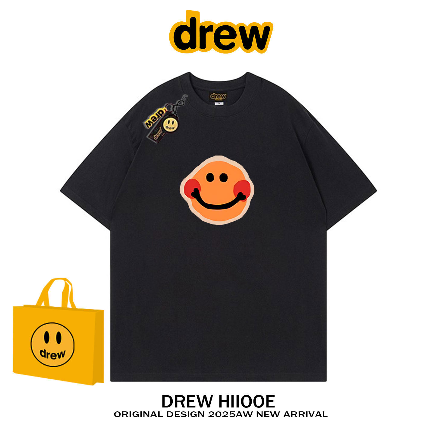 drew美式潮牌周雨彤同款笑脸纯棉短袖T恤男女百搭宽松情侣上衣ins