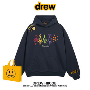 drew美式潮牌天线宝宝印花连帽卫衣男女秋冬加绒宽松情侣帽衫外套