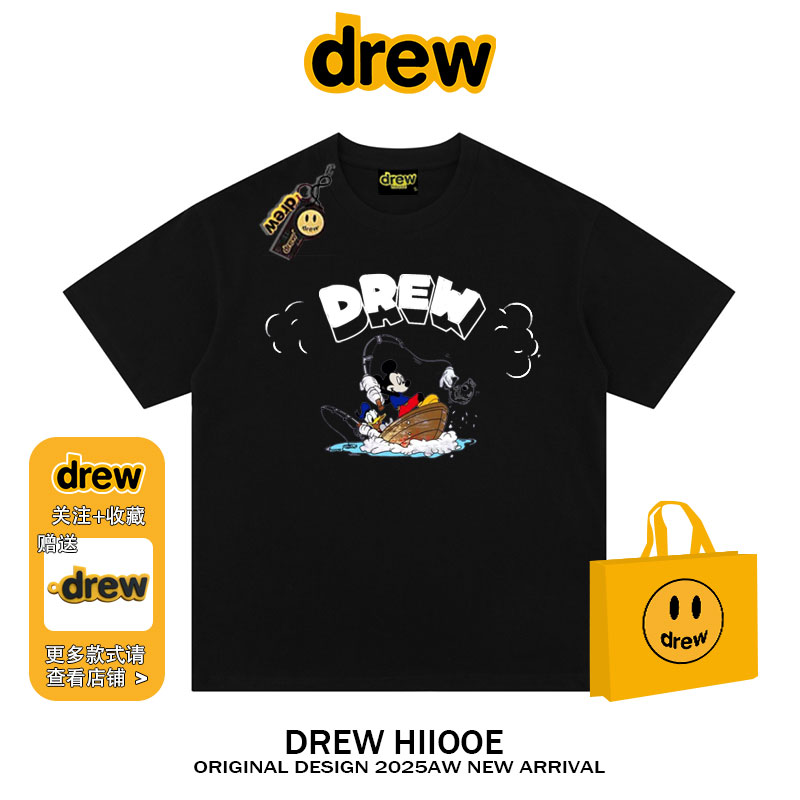 drew美式潮牌趣味卡通米奇印花短袖t恤男女夏季宽松休闲情侣装ins