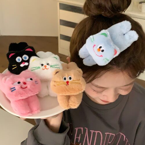 秋冬毛绒趣味小猫发夹心甜美bb夹发卡可爱侧边刘海夹发饰
