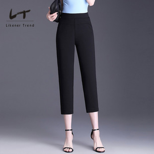 lt2025新款女裤高腰弹力直筒中年妈妈裤子大码七分八分裤女夏薄款