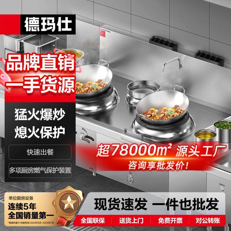 德玛仕商用燃气大锅灶台 食堂猛火炒菜炉 双头单尾小炒灶哇噢