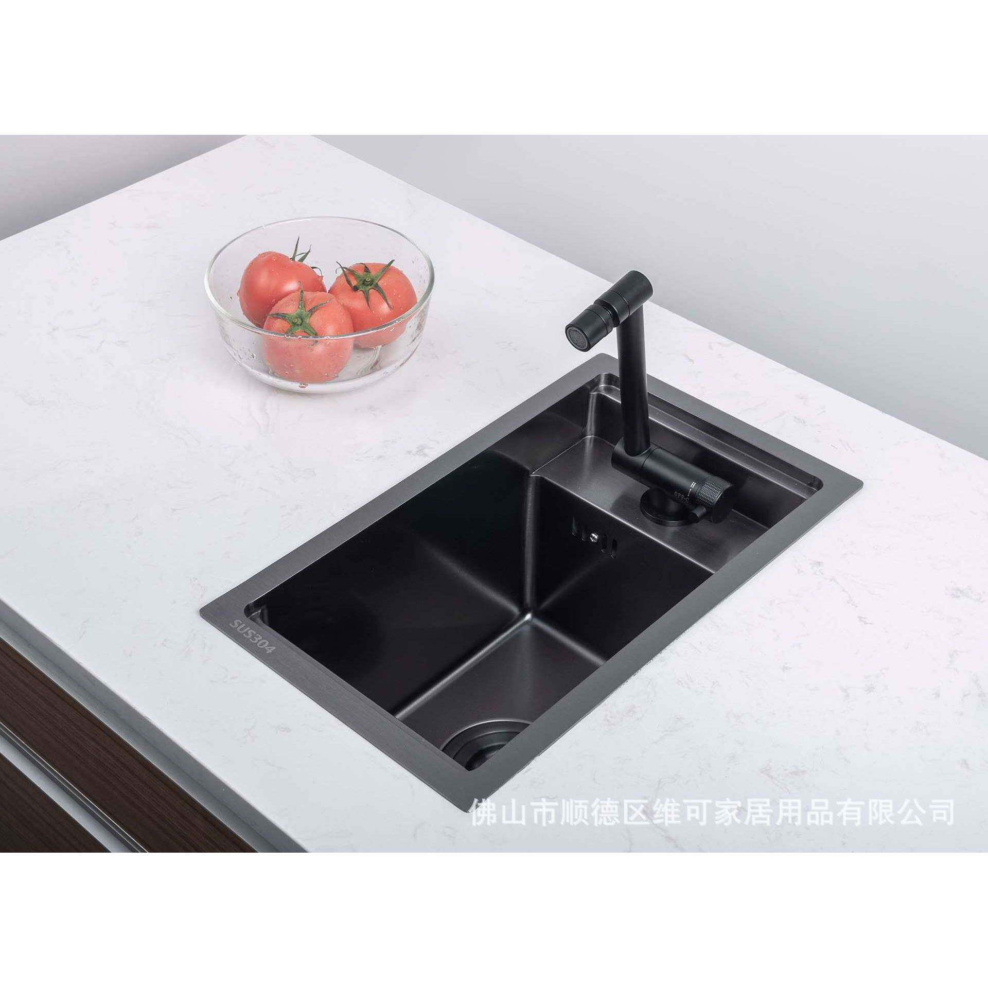 隐藏式水槽厨房吧台中岛水池带盖板加厚304水槽折叠多功能洗菜盆