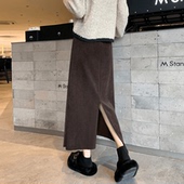 开叉款 a字灯芯绒大码 包臀裙子 半身裙女高腰显瘦中长款 秋冬新款