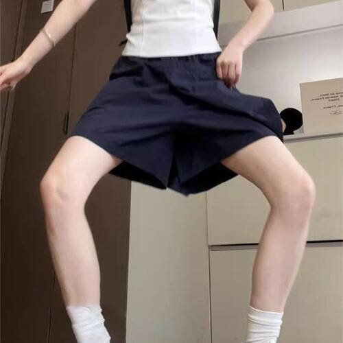 女款a字藏青色大码五分裤裙