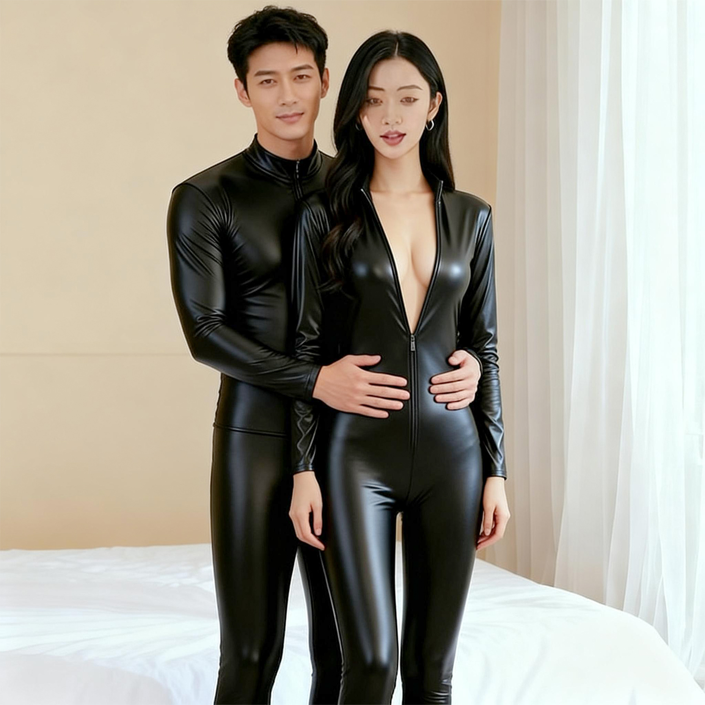 情趣双拉链连体衣黑色搜查官