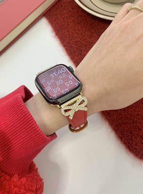 适用蛇年苹果applewatch10表带iwatch9手表ultra小蛮腰真皮本命年个性ins红色牛皮高级49男女喜庆春节腕带