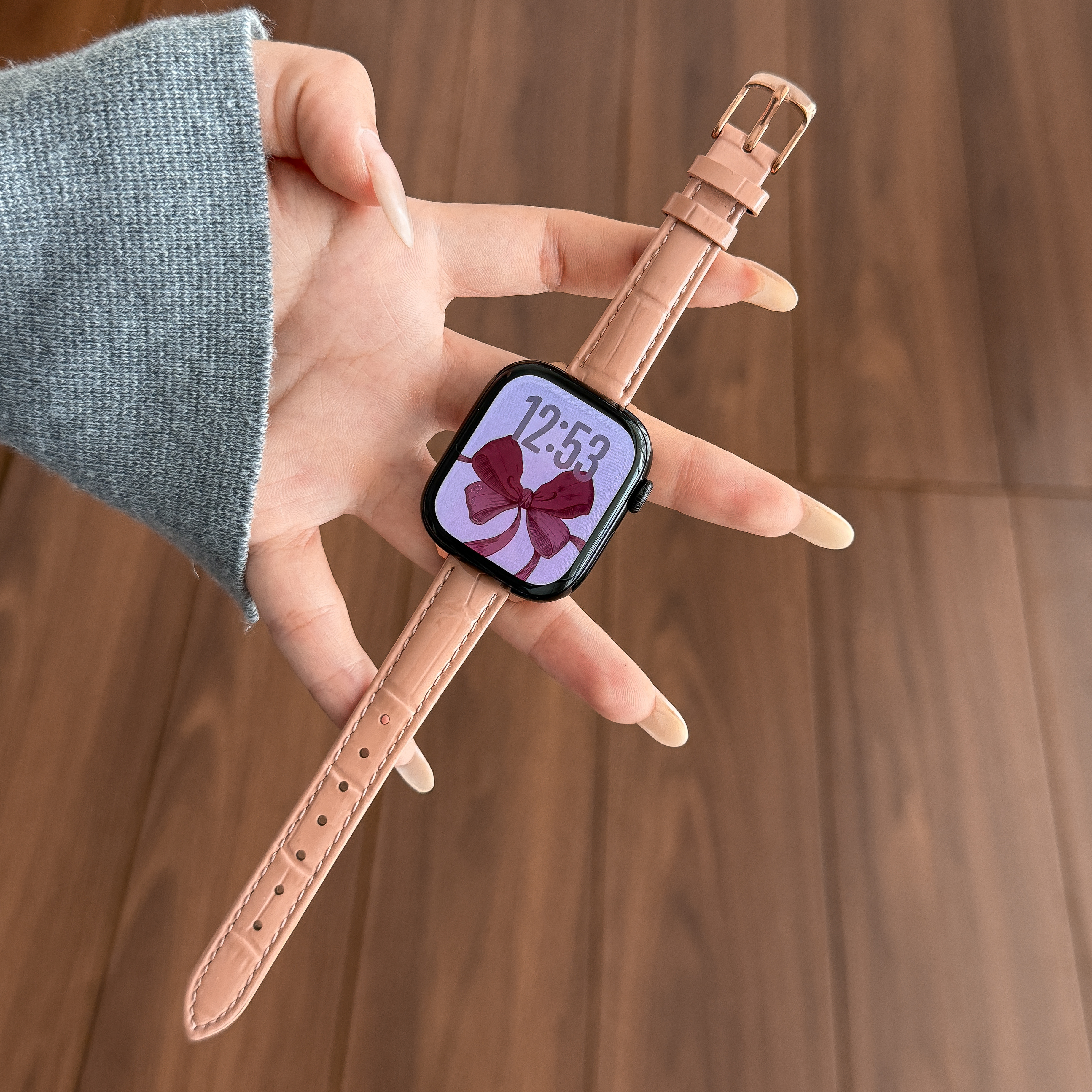 适用苹果手表s11表带applewatch10小蛮腰iwatchs9真皮s8高级感s7腕带竹节细款s8小众时尚ultra带简约SE2女