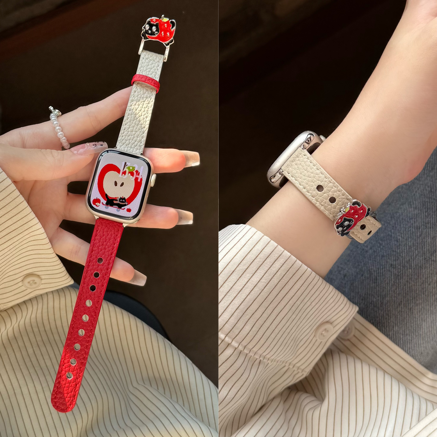 可爱卡扣适用苹果手表表带iWatch手表带iwatchs10智能表带applewatch新款苹果手表秋冬款小众高级女士