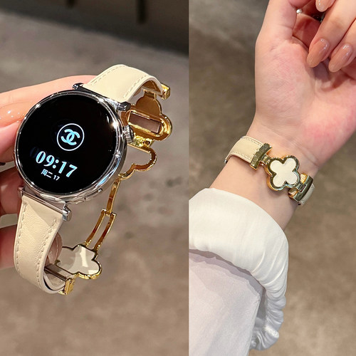 适用华为gt6peo表带手表GT6新款真皮gt5女款watch5手表带pro四叶草磁吸扣gt4女士高级感41mm腕带气质智能秋冬