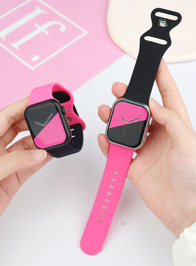 适用iwatch10表带苹果S10手表applewatch9黑色芭比硅胶S8女生撞色新款夏天个性透气S6小众6创意ultra男运动
