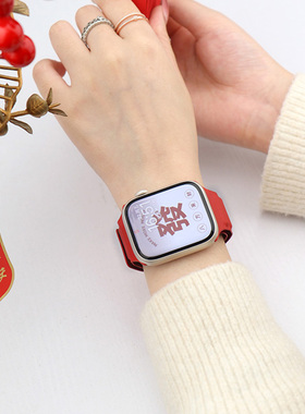 适用iwatch10手表运动s11硅胶新年系列苹果applewatch表带尼龙编织发财本命年高级感红色49男女通用配件手链