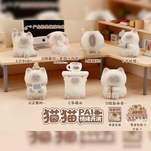 猫猫可爱萌宠猫猫PAI情绪开演绒FUFU盲盒摆件萌物热卖情绪小猫