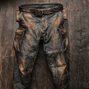 男多口袋直筒美式 矿工伐木工农场主工装 做旧老钱风女 复古皮裤 美式