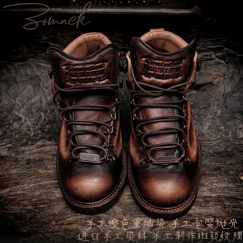 男鞋马丁靴子美式复古马皮手工装靴固特异圆头伞兵日系机车山脉鞋