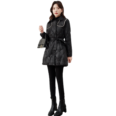 黑色修身中长款羽绒服女小个子