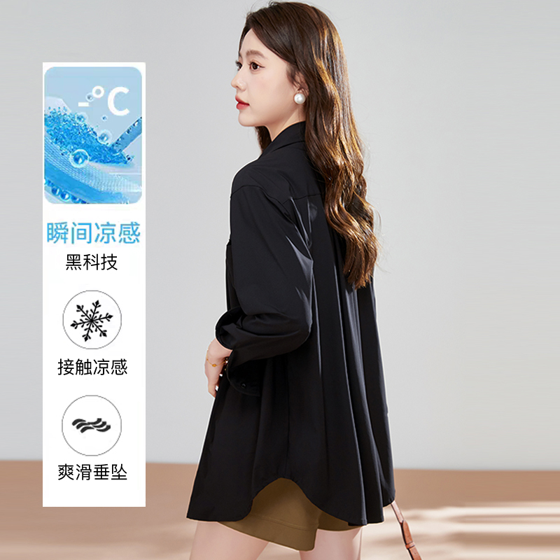 黑色衬衫女长袖抗皱冰丝透气凉感