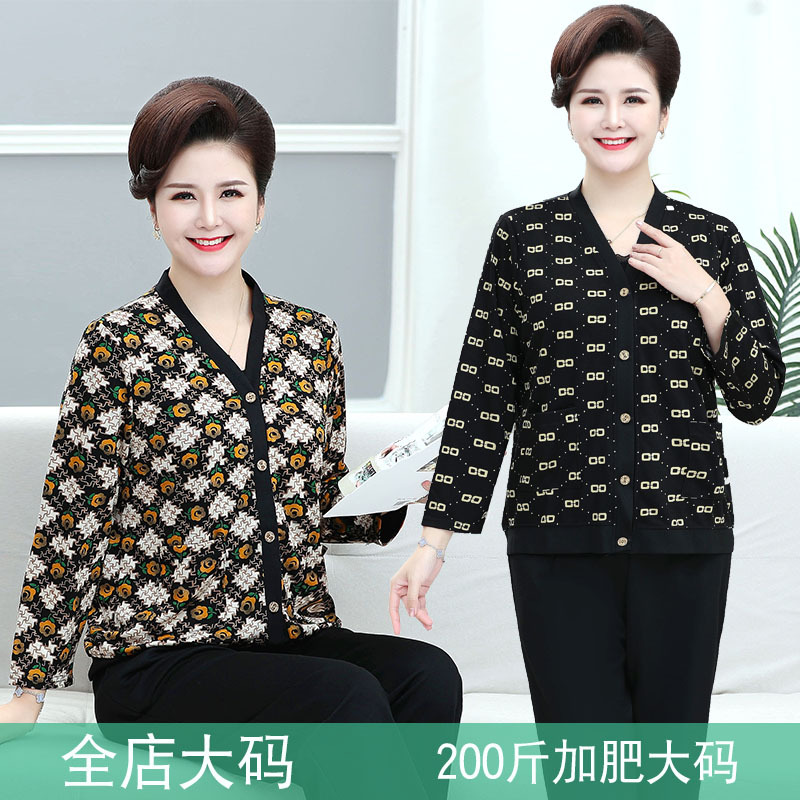 200斤秋装大码胖mm针织开衫中老年200斤妈妈女装长袖纽扣上衣外套