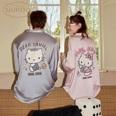 果家情侣睡衣HelloKitty夏季女2025新款凉感冰丝男士家居服套装