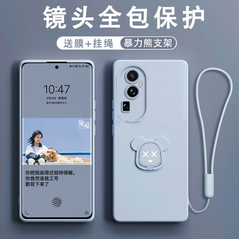 【天使眼暴力熊支架】适用opporeno12手机壳12pro+超薄reno11/10/9/8/7/6/5/4/3液态硅胶指环保护套防摔男女图片