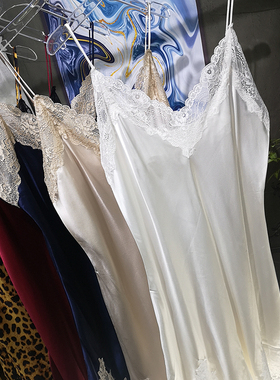 无感穿夏日 2025新款纯色真丝睡裙性感蕾丝100桑蚕丝打底衫连衣裙