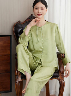 国潮新中式提花重磅真丝家居服100桑蚕丝国风可外穿大码睡衣套装