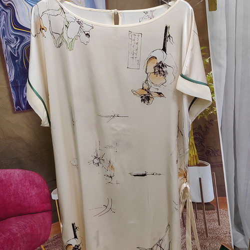 618新款短袖桑蚕丝睡裙女夏印花重磅桑蚕丝睡衣19姆米家居服
