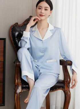 SILK复古真丝睡衣套装 宅家好货重磅撞色春秋冬100桑蚕丝长袖长裤