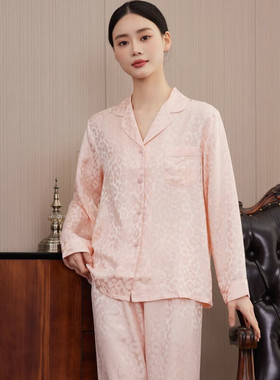 炒鸡洋气提花暗纹重磅19mm真丝睡衣套装大码女士100%桑蚕丝家居服