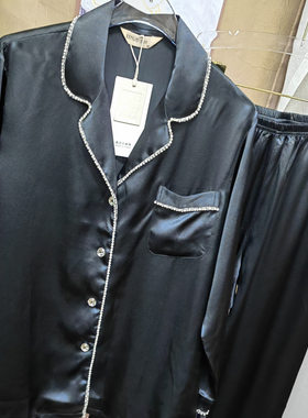 春夏新品 重磅珍珠加水晶钻真丝睡衣女100桑蚕丝家居服分体两件套