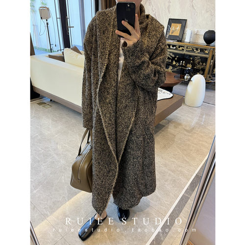 羊毛羊驼毛长款小众设计连帽大衣