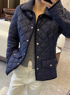 老钱绗缝菱格立领收腰显瘦轻薄保暖棉服夹克女